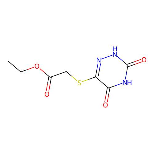Ethyl 2-((3,5-dioxo-2,3,4,5-tetrahydro-1,2,4-triazin-6-yl)thio)acetate structure