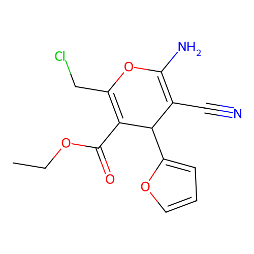 ethyl 6-amino-2-(chloromethyl)-5-cyano-4-(furan-2-yl)-4H-pyran-3-carboxylate structure