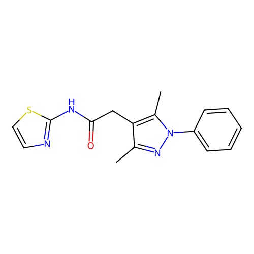 2-(3,5-dimethyl-1-phenyl-1H-pyrazol-4-yl)-N-(thiazol-2-yl)acetamide structure