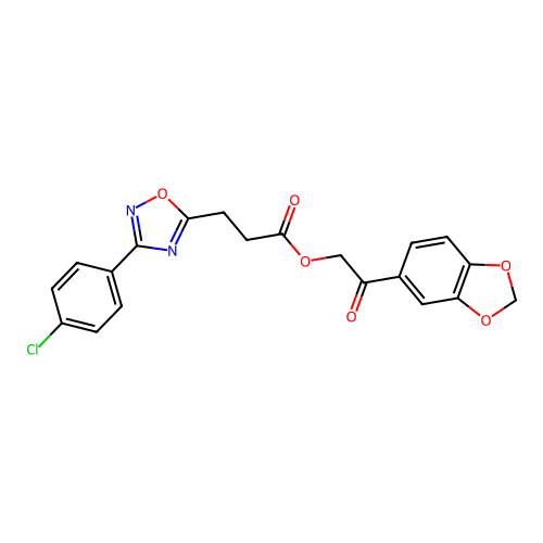[2-(1,3-benzodioxol-5-yl)-2-oxoethyl] 3-[3-(4-chlorophenyl)-1,2,4-oxadiazol-5-yl]propanoate structure
