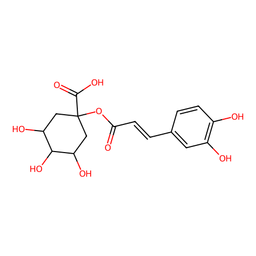 Cinnamic acid, 3,4-dihydroxy-, (-)-1-carboxy-3,4,5-trihydroxycyclohexyl ester structure