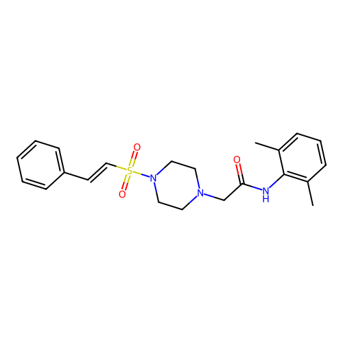 N-(2,6-dimethylphenyl)-2-[4-[(E)-2-phenylethenyl]sulfonylpiperazin-1-yl]acetamide structure