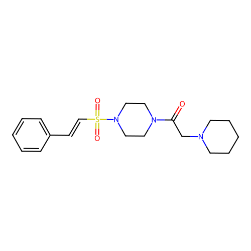 1-[4-[(E)-2-phenylethenyl]sulfonylpiperazin-1-yl]-2-piperidin-1-ylethanone structure
