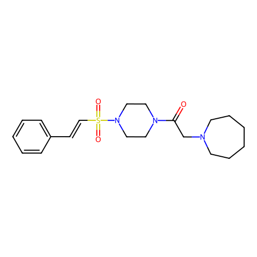 2-(azepan-1-yl)-1-[4-[(E)-2-phenylethenyl]sulfonylpiperazin-1-yl]ethanone structure