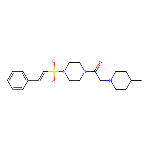 2-(4-methylpiperidin-1-yl)-1-[4-[(E)-2-phenylethenyl]sulfonylpiperazin-1-yl]ethanone structure