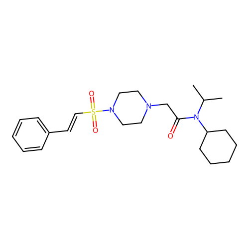 N-cyclohexyl-2-[4-[(E)-2-phenylethenyl]sulfonylpiperazin-1-yl]-N-propan-2-ylacetamide structure