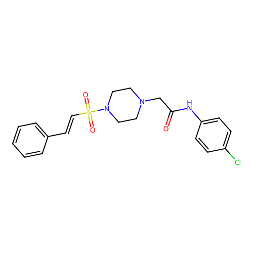 N-(4-chlorophenyl)-2-[4-[(E)-2-phenylethenyl]sulfonylpiperazin-1-yl]acetamide structure