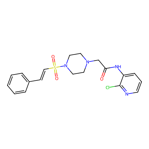 N-(2-chloropyridin-3-yl)-2-[4-(2-phenylethenesulfonyl)piperazin-1-yl]acetamide structure