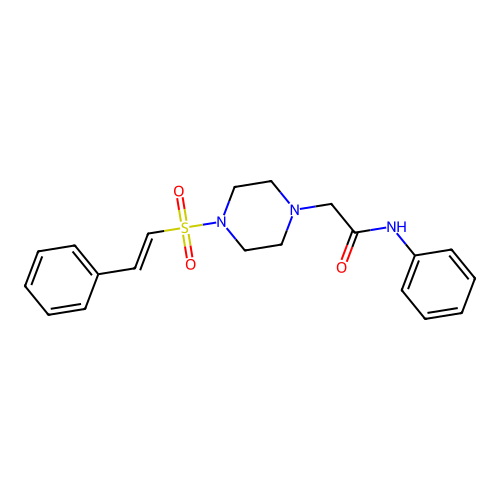 N-phenyl-2-[4-[(E)-2-phenylethenyl]sulfonylpiperazin-1-yl]acetamide structure