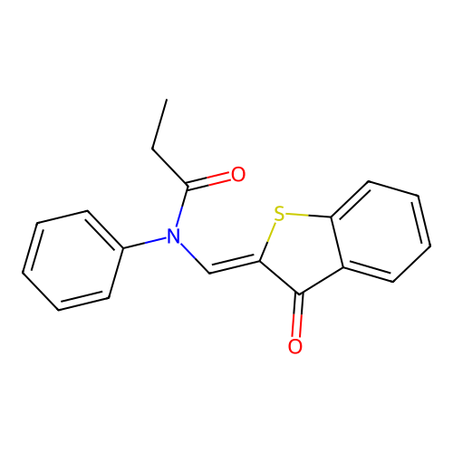 N-[(Z)-(3-oxo-1-benzothiophen-2(3H)-ylidene)methyl]-N-phenylpropanamide structure