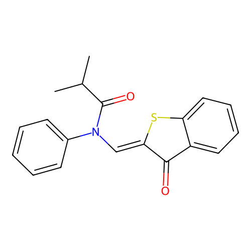 (Z)-N-((3-oxobenzo[b]thiophen-2(3H)-ylidene)methyl)-N-phenylisobutyramide structure