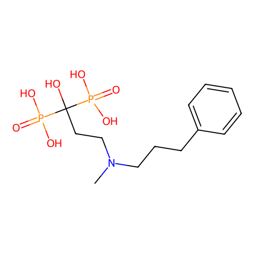 3-[N-(3-phenylpropyl)-N-methyl-amino]-1-hydroxy-propane-1,1-diphosphonic acid structure