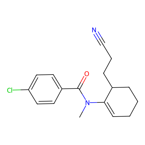 4-chloro-N-(6-(2-cyanoethyl)cyclohex-1-en-1-yl)-N-methylbenzamide structure