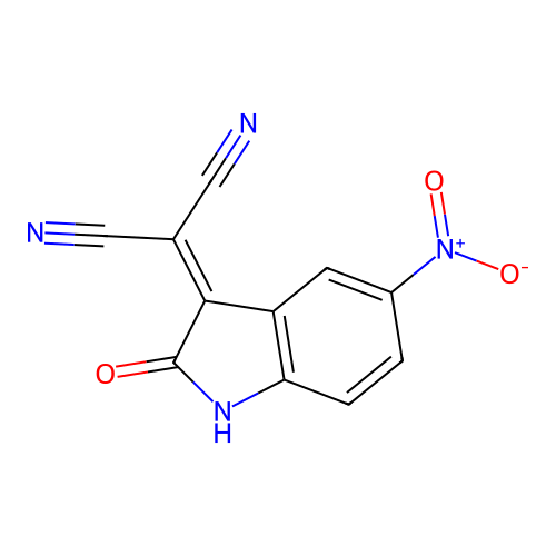 (5-nitro-2-oxo-1,2-dihydro-3H-indol-3-ylidene)propanedinitrile structure