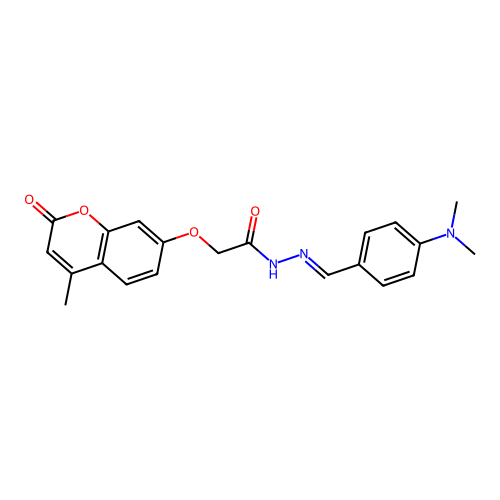 N-[(E)-(4-dimethylaminophenyl)methylideneamino]-2-(4-methyl-2-oxochromen-7-yl)oxyacetamide structure
