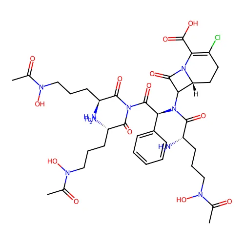 (6R)-7-[[(2S)-5-[乙酰基(羟基)氨基]-2-氨基戊酰]-[(1S)-2-[双[(2S)-5-[乙酰基(羟基)氨基]-2-氨基戊酰]氨基]-2-氧代-1-苯基乙基]氨基]-3-氯-8-氧代-1-氮杂双环[4.2.0]辛-2-烯-2-甲酸 structure