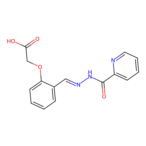 (2-{(E)-[2-(pyridin-2-ylcarbonyl)hydrazinylidene]methyl}phenoxy)acetic acid structure