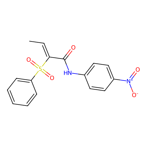 (Z)-N-(4-nitrophenyl)-2-(phenylsulfonyl)but-2-enamide structure