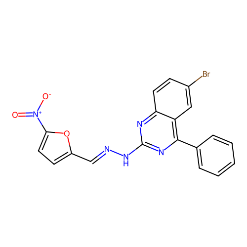 N-(6-Bromo-4-phenyl-quinazolin-2-yl)-N'-(5-nitro-furan-2-ylmethylene)-hydrazine structure