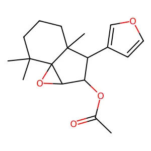 Indeno(1,7a-b)oxiren-2-ol, 3-(3-furanyl)octahydro-3a,7,7-trimethyl-, acetate, (1aalpha,2beta,3alpha,3aalpha,7aS*)- structure