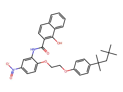 1-Hydroxy-5'-nitro-2'-(2-(4-tert-octylphenoxy)ethoxy)-2-naphthanilide structure