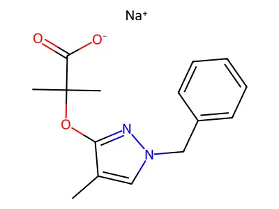 sodium 2-[(1-benzyl-4-methyl-1H-pyrazol-3-yl)oxy]-2-methylpropanoate structure