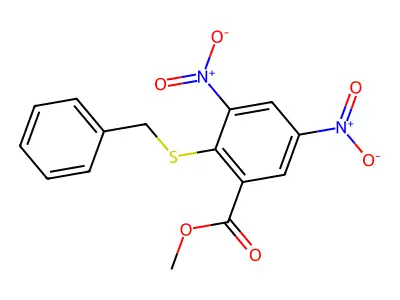 Methyl 3,5-dinitro-2-((phenylmethyl)thio)benzoate structure