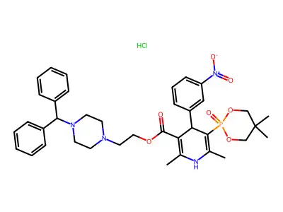 3-Pyridinecarboxylic acid, 1,4-dihydro-5-(5,5-dimethyl-1,3,2-dioxaphosphorinan-2-yl)-2,6-dimethyl-4-(3-nitrophenyl)-, 2-(4-(diphenylmethyl)-1-piperazinyl)ethyl ester, P-oxide, hydrochloride structure