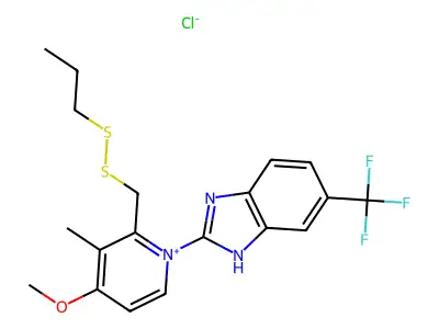 Pyridinium, 4-methoxy-3-methyl-2-((propyldithio)methyl)-1-(5-(trifluoromethyl)-1H-benzimidazol-2-yl)-, chloride structure