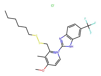 Pyridinium, 2-((hexyldithio)methyl)-4-methoxy-3-methyl-1-(5-(trifluoromethyl)-1H-benzimidazol-2-yl)-, chloride structure