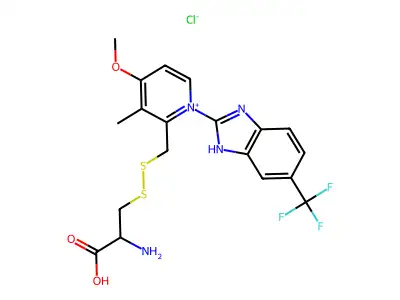 Pyridinium, 2-(((2-amino-2-carboxyethyl)dithio)methyl)-4-methoxy-3-methyl-1-(5-(trifluoromethyl)-1H-benzimidazol-2-yl)-, chloride, (R)- structure