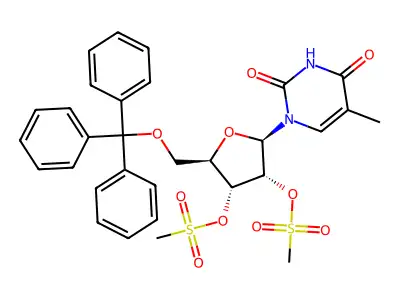 1-(2,3-Di-O-mesyl-5-O-trityl-beta-D-ribofuranosyl)thymine structure