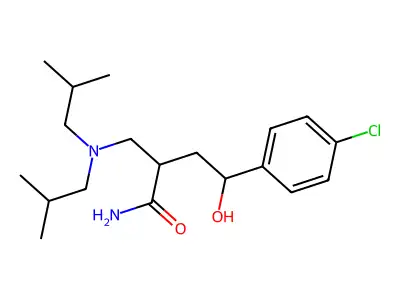 alpha-((Bis(2-methylpropyl)amino)methyl)-4-chloro-gamma-hydroxybenzenebutanamide hydrate structure