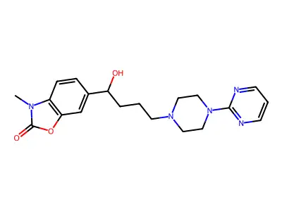 (((Pyrimidino-2)-4 piperazinyl-1)-4 hydroxy-1 butyl)-6 methyl-3 benzoxazolinone structure