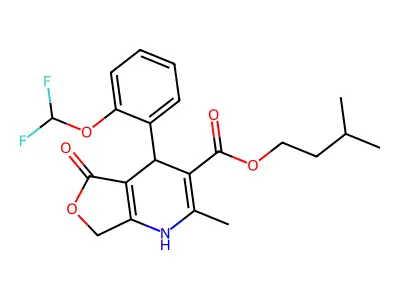 3-methylbutyl 4-[2-(difluoromethoxy)phenyl]-2-methyl-5-oxo-4,7-dihydro-1H-furo[3,4-b]pyridine-3-carboxylate structure