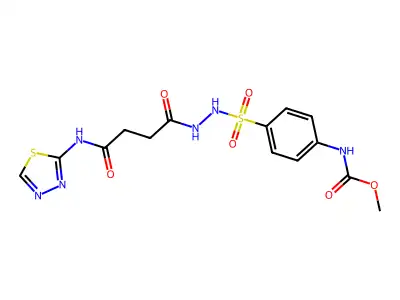 Butanoic acid, 4-oxo-4-(1,3,4-thiadiazol-2-ylamino)-, 2-((4-((methoxycarbonyl)amino)phenyl)sulfonyl)hydrazide structure