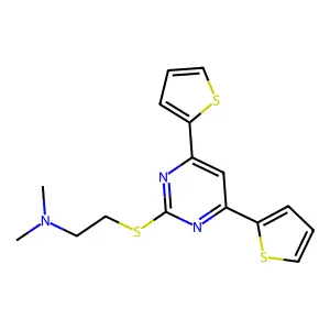 Ethanamine, 2-((4,6-di-2-thienyl-2-pyrimidinyl)thio)-N,N-dimethyl- structure