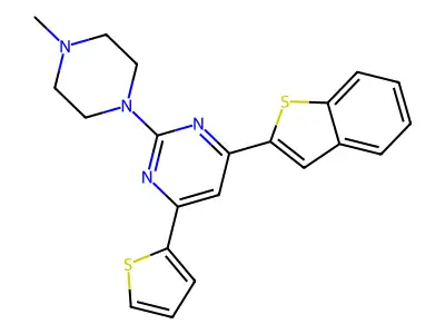 Pyrimidine, 4-benzo(b)thien-2-yl-2-(4-methyl-1-piperazinyl)-6-(2-thienyl)- structure