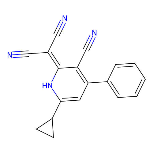 2-(3-cyano-6-cyclopropyl-4-phenylpyridin-2(1H)-ylidene)malononitrile structure