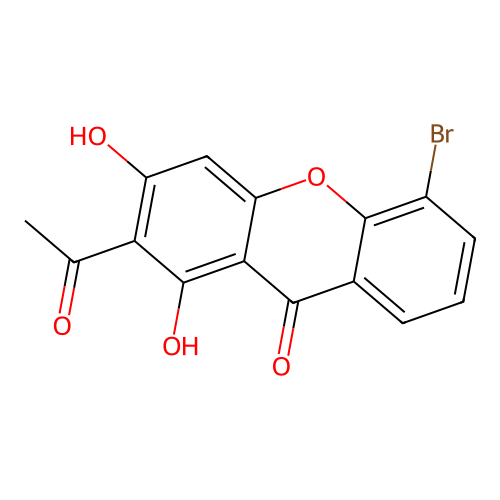 9H-Xanthen-9-one, 2-acetyl-5-bromo-1,3-dihydroxy- structure