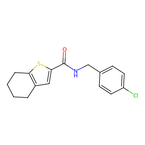 N-[(4-chlorophenyl)methyl]-4,5,6,7-tetrahydro-1-benzothiophene-2-carboxamide structure