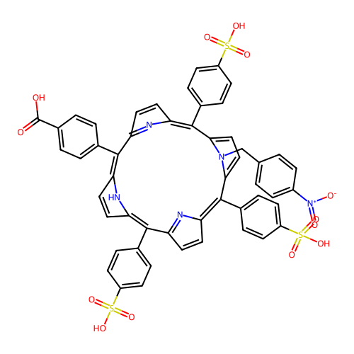N-4-Nitrobenzyl-5-(4-carboxyphenyl)-10,15,20-tris(4-sulfophenyl)porphine structure