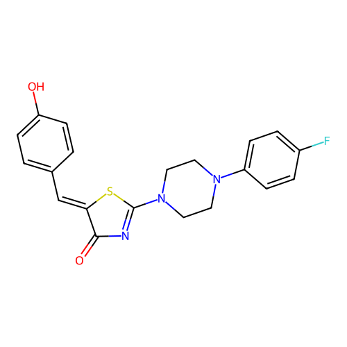 (5Z)-2-[4-(4-fluorophenyl)piperazin-1-yl]-5-(4-hydroxybenzylidene)-1,3-thiazol-4(5H)-one structure