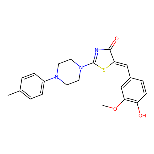 (Z)-5-(4-hydroxy-3-methoxybenzylidene)-2-(4-(p-tolyl)piperazin-1-yl)thiazol-4(5H)-one structure