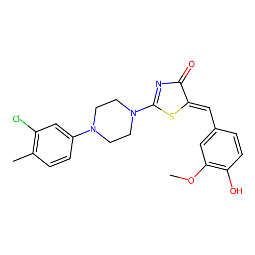 (5Z)-2-[4-(3-chloro-4-methylphenyl)piperazin-1-yl]-5-[(4-hydroxy-3-methoxyphenyl)methylidene]-1,3-thiazol-4-one structure