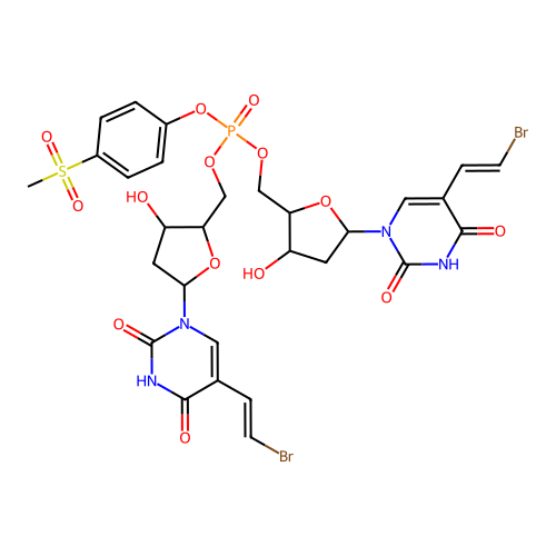 4-(Methylsulfonyl)phenyl bis(5-(2-bromovinyl)-2'-deoxyuridin-5-yl)phosphate structure