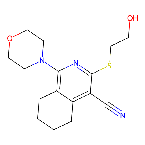 3-(2-hydroxyethylsulfanyl)-1-morpholin-4-yl-5,6,7,8-tetrahydroisoquinoline-4-carbonitrile structure