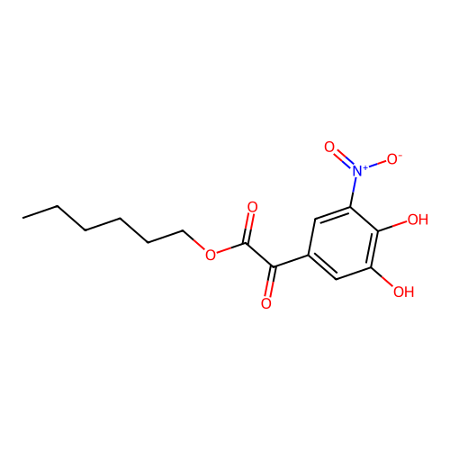Benzeneacetic acid, 3,4-dihydroxy-5-nitro-alpha-oxo-, hexyl ester structure