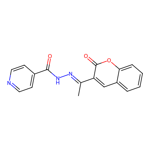 N-[1-(2-oxochromen-3-yl)ethylideneamino]pyridine-4-carboxamide structure