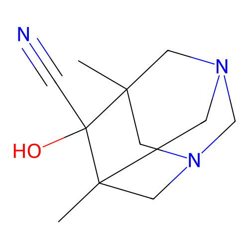 6-Cyano-5,7-dimethyl-1,3-diazaadamantan-6-ol structure